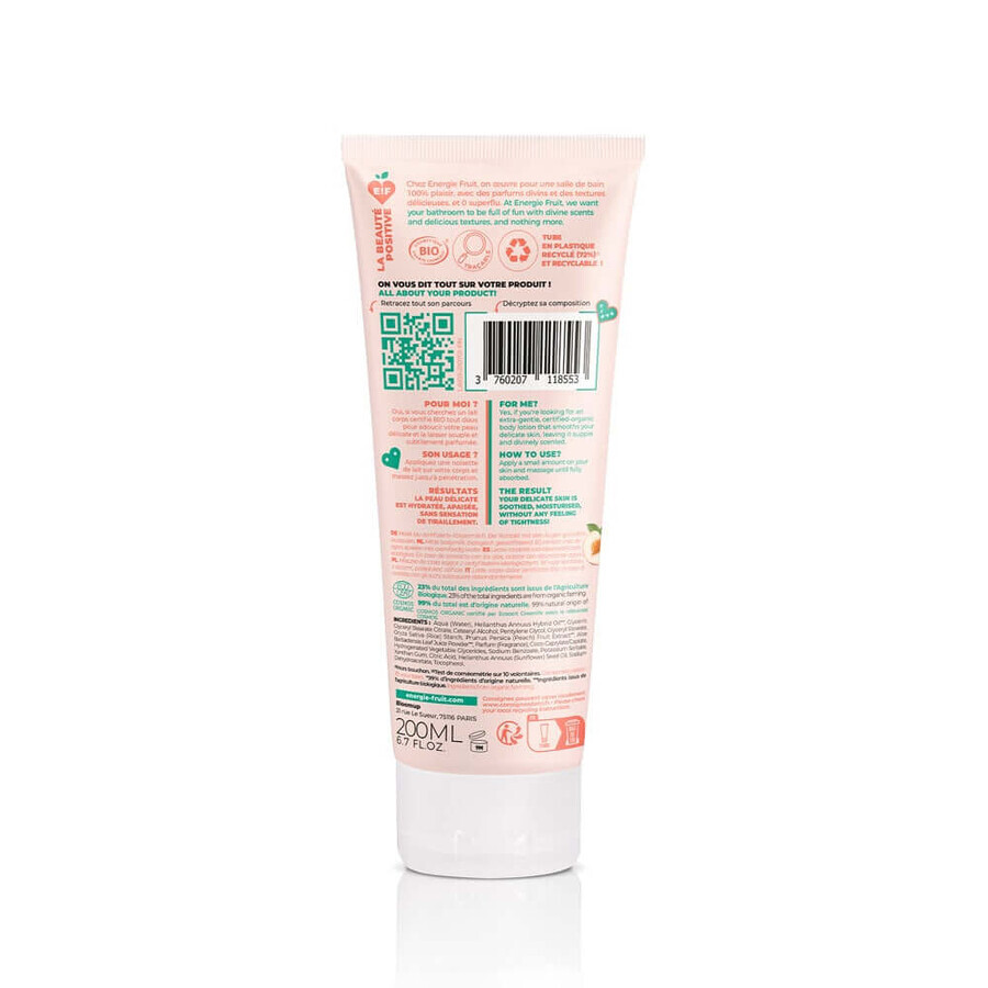 Energie Fruit Certified ORGANIC White Peach and Rice Water Body Delicacy PECHE BLANCHE ET EAU DE RIZ 200ML