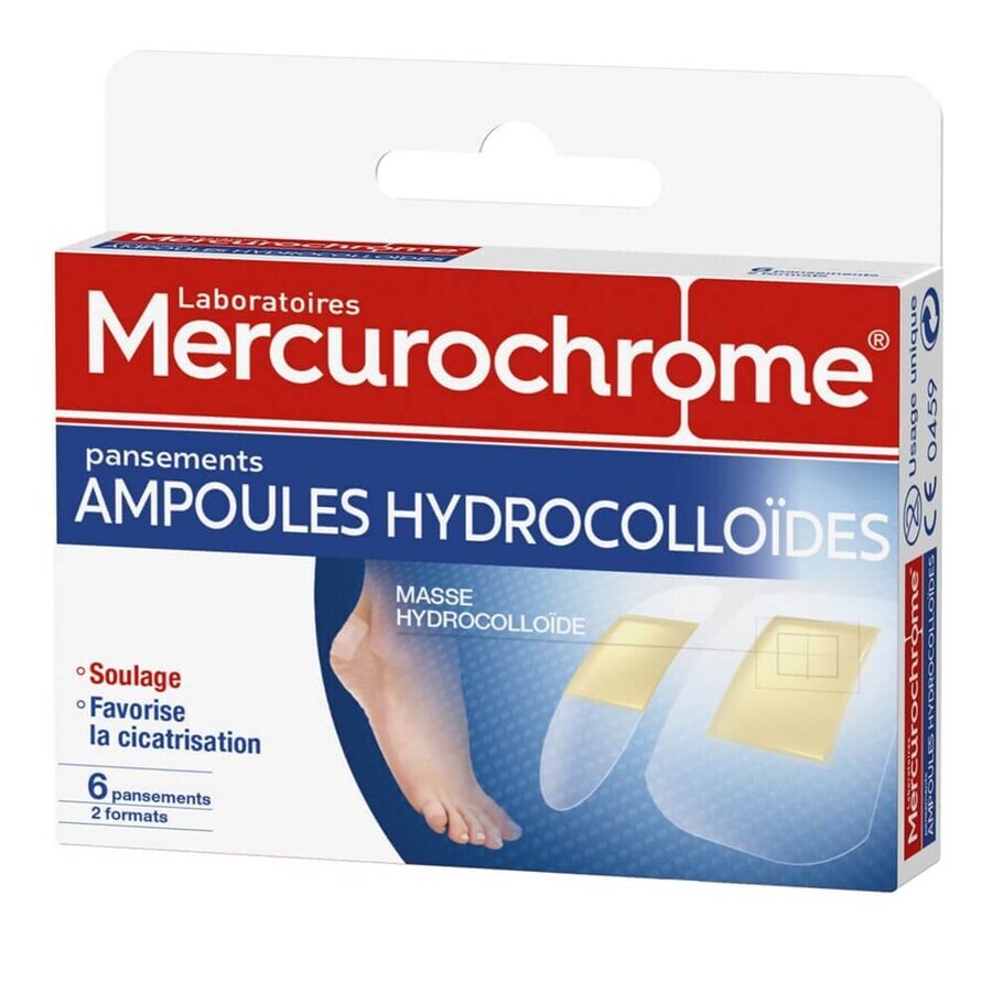 Plasturi hidrocoloizi Mercurochrome anti-vescență, 6 bucăți în 2 dimensiuni