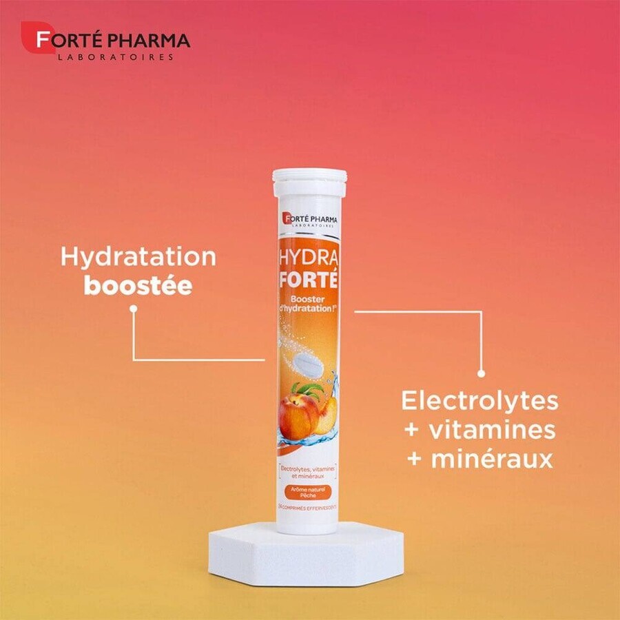 Forté Pharma Hydra Forté Hydration Booster Natural peach flavor 24 effervescent tablets