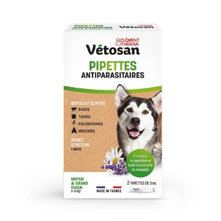 Clement-Thekan Vétosan Anti-Puces Anti-Tiques Chien Moyen et Grand Chien 2 Pipettes 3ml