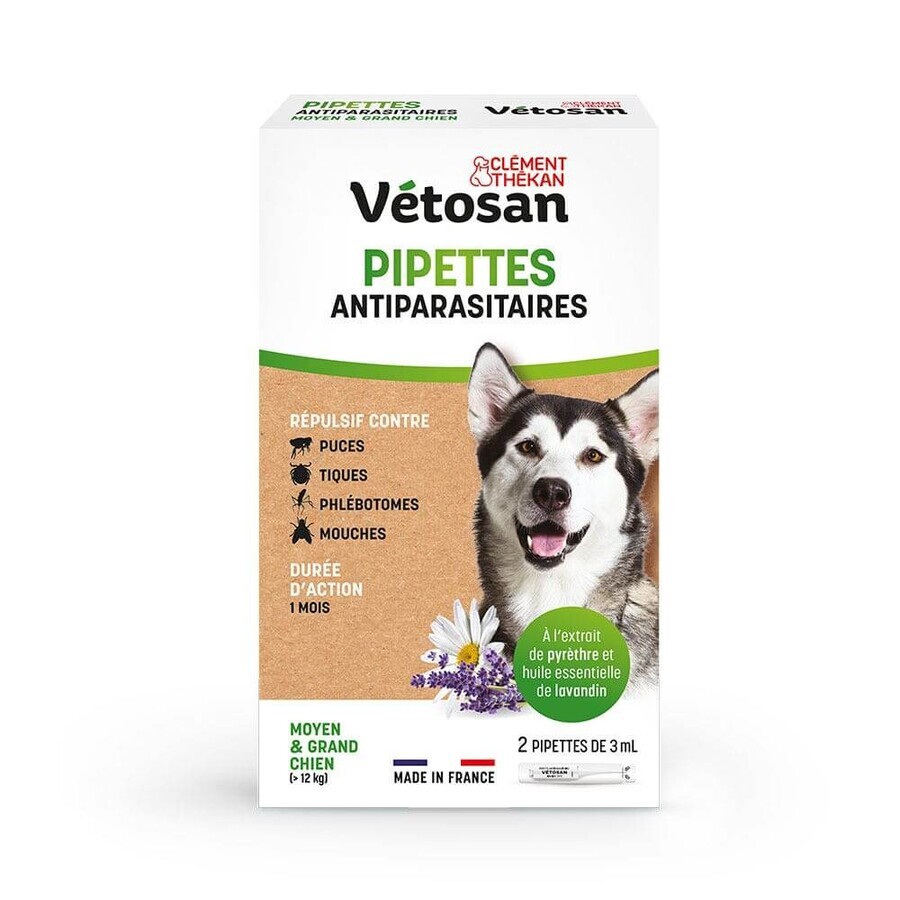 Clement-Thekan Vétosan Flea and tick repellent for medium and large dogs 2 pipettes 3ml
