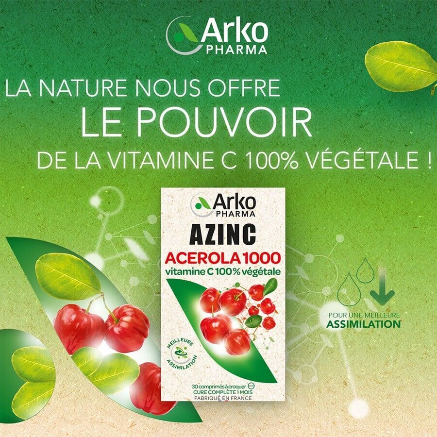 Arkopharma Azinc Acerola 1000 Vitamine C 2 Doosjes van 30 Kauwtabletten