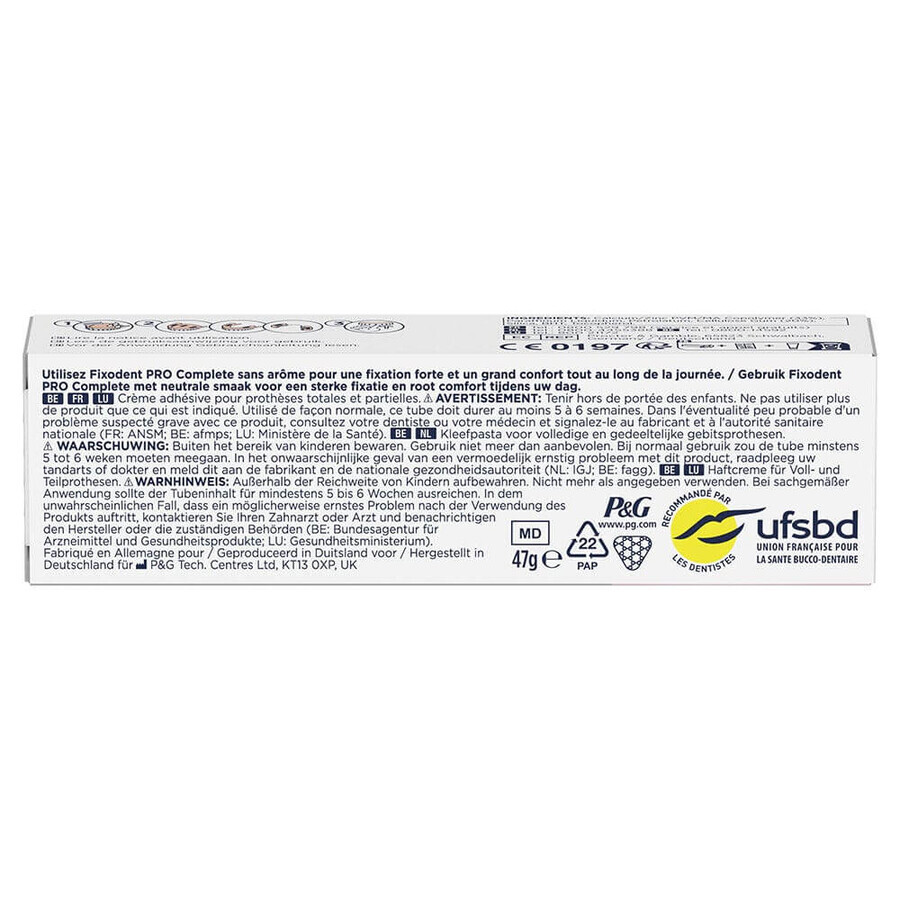 Fixodent Pro Complete Crema adhesiva para dentaduras postizas Cuidado neutro 47g Fixodent Pro Complete Crema adhesiva para dentaduras postizas Cuidado neutro 47g