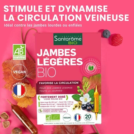 Santarome Jambes Legeres 20 Ampoules Bio Favorise la circulation 200ml