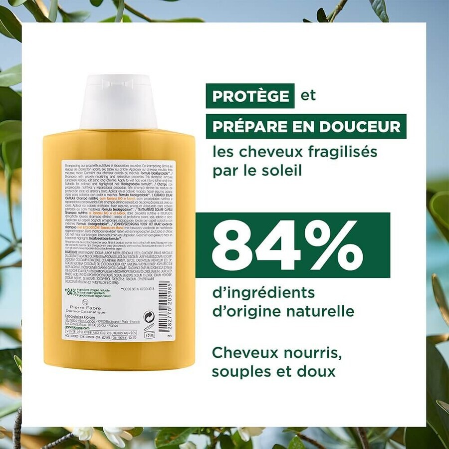 Klorane Soleil Shampooing Nutritif au Tamanu bio et au Monoï cheveux exposés 200ml