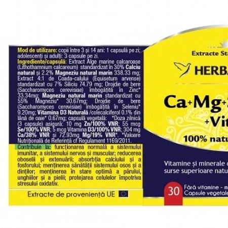 Ca+Mg+Se+Si+Zn with vitamin D3, 30 capsules, Herbagetica