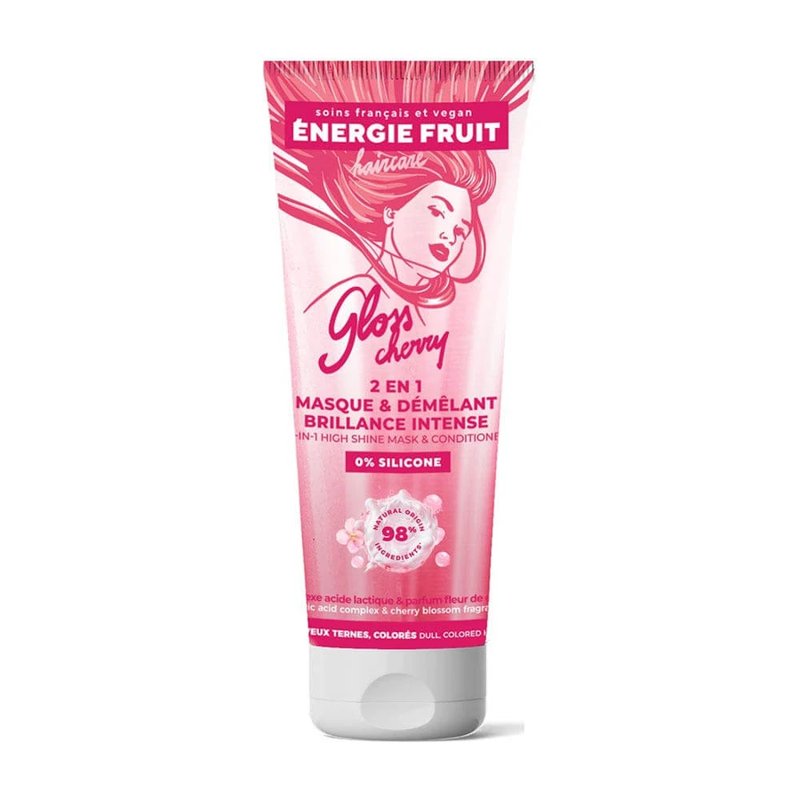 Energie Fruit Gloss Cherry 2 en 1 Masque & Démêlant Brillance Intense Cheveux Ternes, Colorés 200 ml