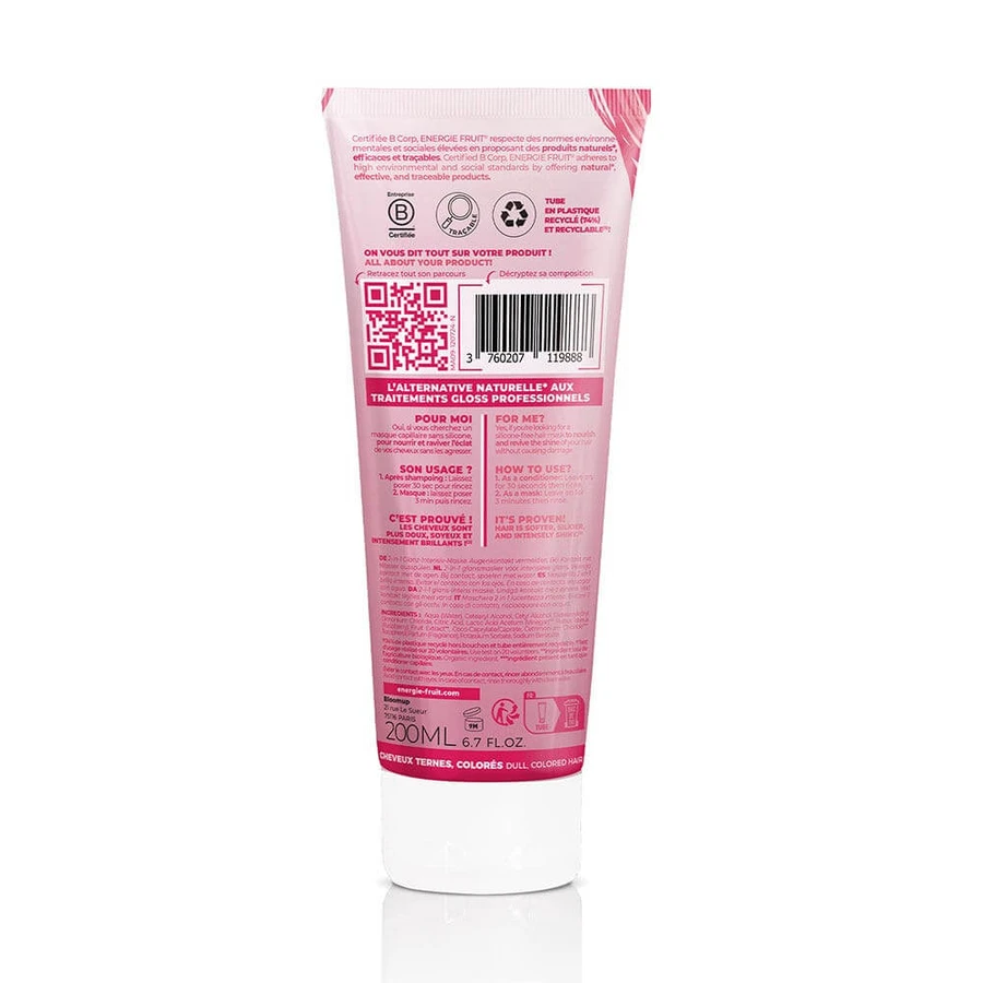 Energie Fruit Gloss Cherry 2 en 1 Masque & Démêlant Brillance Intense Cheveux Ternes, Colorés 200 ml