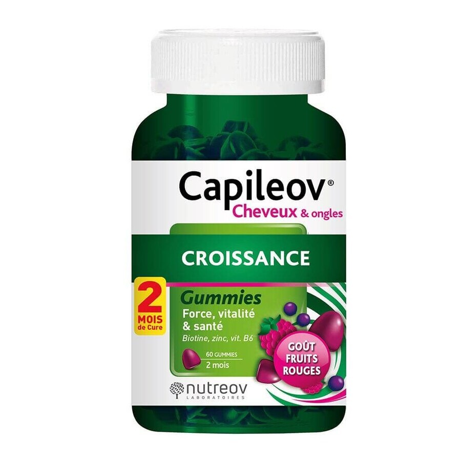 Nutreov Capileov Cheveux & Ongles Croissance Goût Fruits rouges 60 gummies