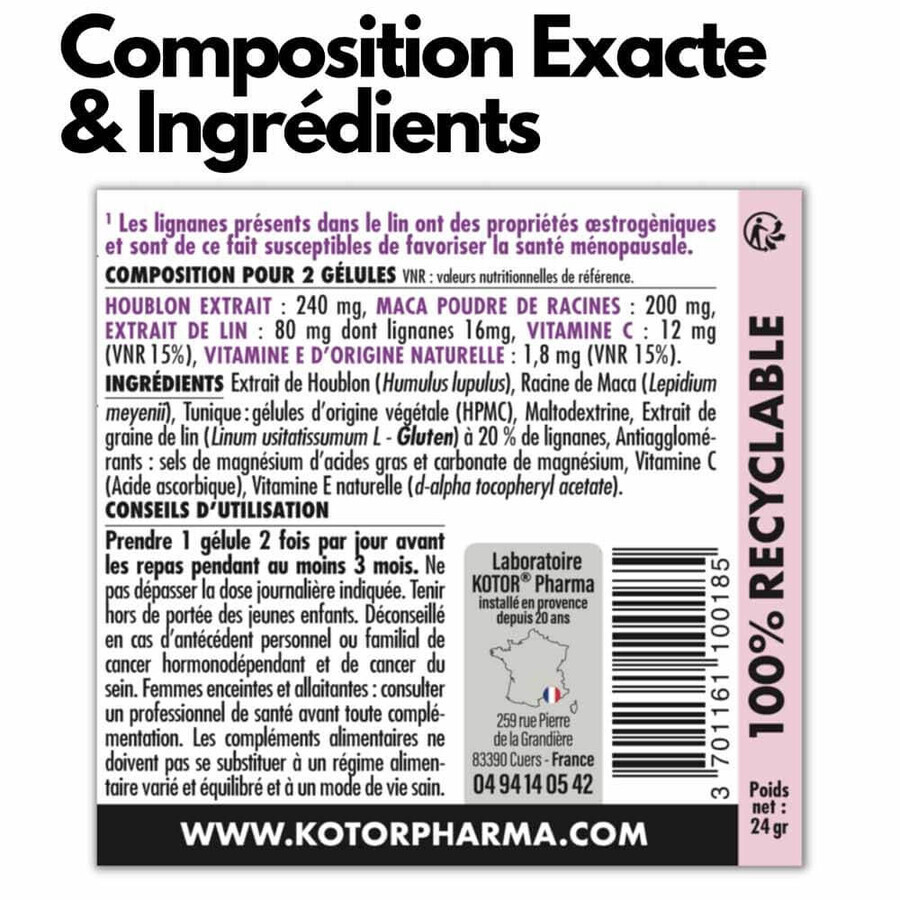 Kotor Pharma Meno 45 Ménopause & PréMénopause 60 Gélules