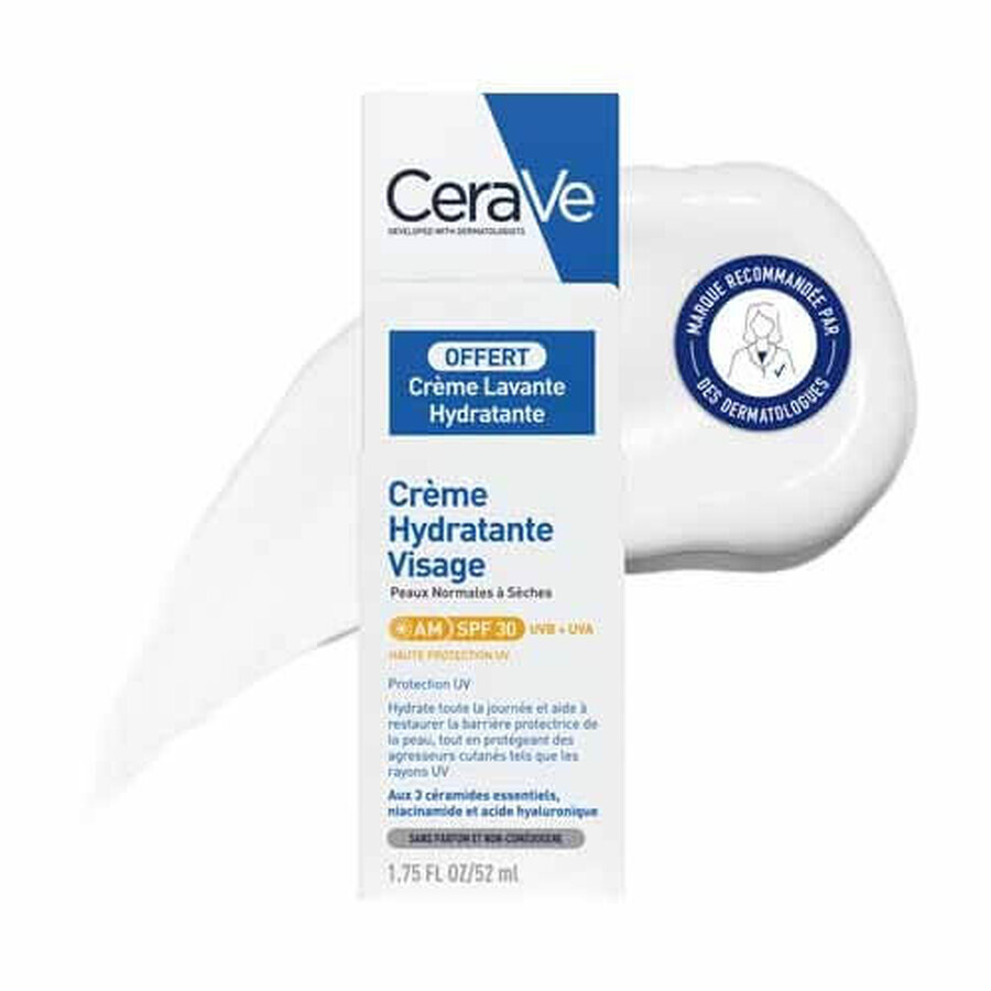 Cerave Moisturizing Face Cream SPF30 52ml + Cleansing Cream 20ml for normal to very dry skin