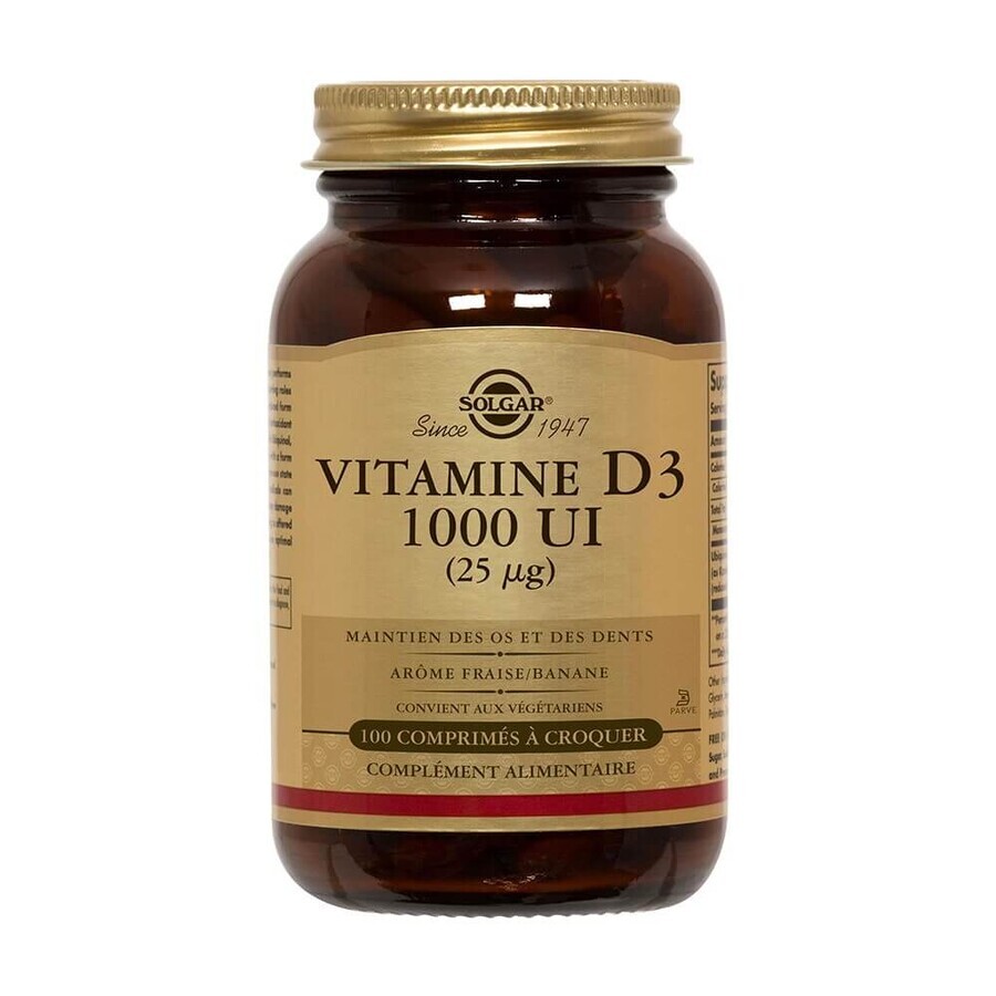 Solgar Vitamins D3 1000ui 100 Tablets Fraise/Banane 100 comprimés à croquer