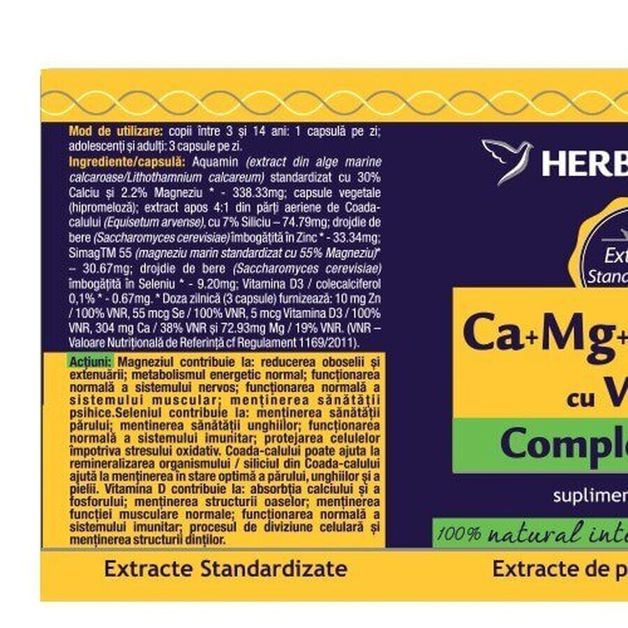 Ca+Mg+Se+Si+Zn Organic with Vitamin D3, 120 capsules, Herbagetica