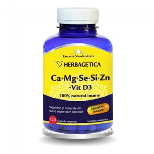 Herbagetica Organic Ca+Mg+Se+Si+Zn with Vitamin D3, 120 capsules