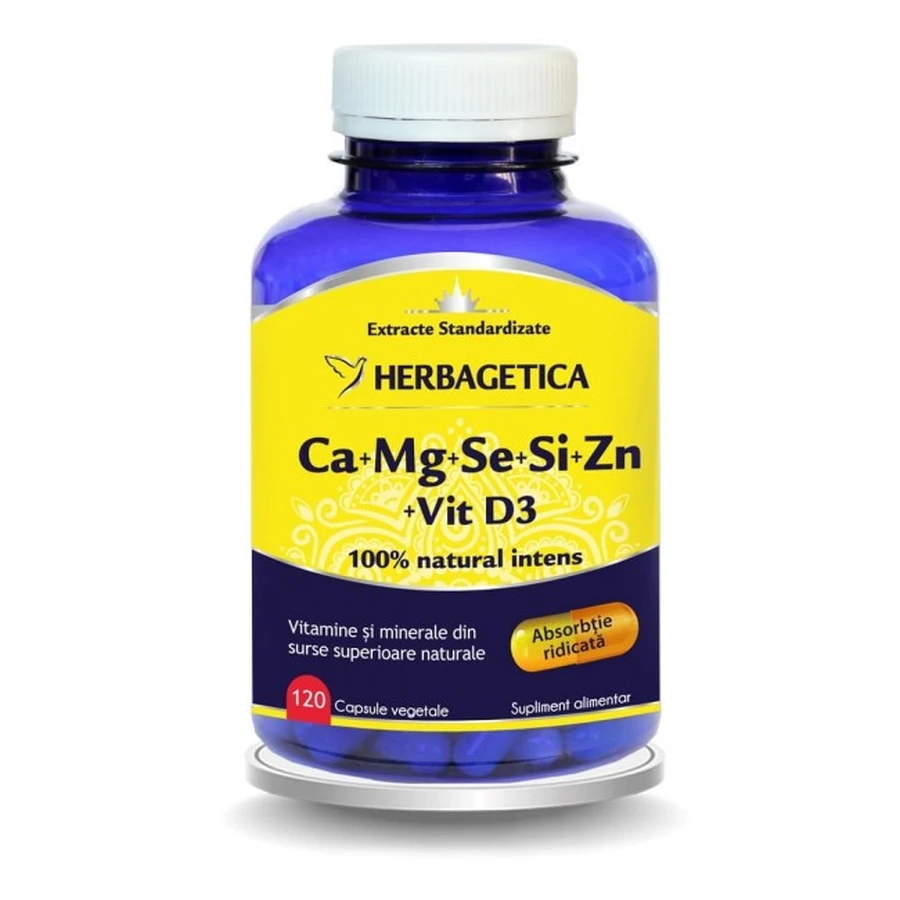 Herbagetica Organic Ca+Mg+Se+Si+Zn with Vitamin D3, 120 capsules