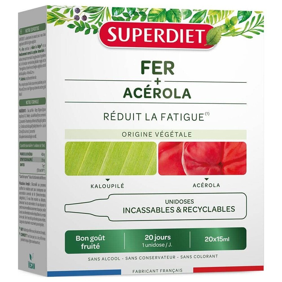 Superdiet Eisen + Acerola reduziert Müdigkeit Guter fruchtiger Geschmack unidosis 20x15ml
