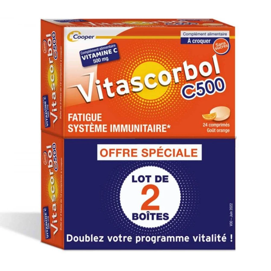 Vitascorbol Vitamins C 500mg Orange Taste 2x24 Chewable Tablets
