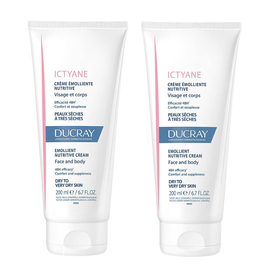 Ducray Ictyane Crema Emoliente Nutritiva Rostro y Cuerpo Pieles Secas a Muy Secas 2x200ml