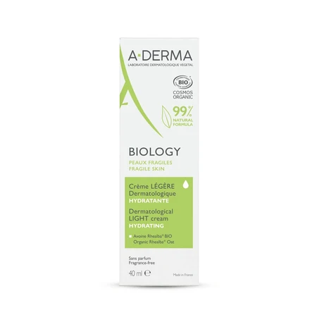 A-Derma Biology Crème Légère Dermatologique Hydratante Bio 40ml
