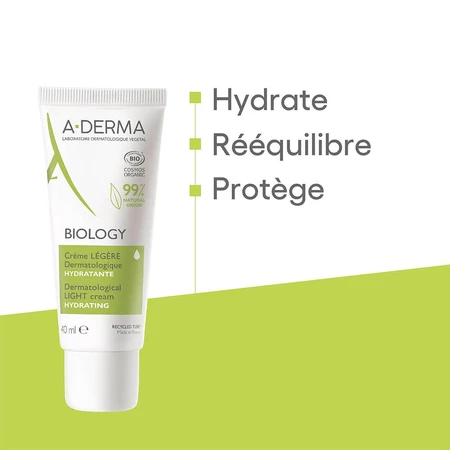 A-Derma Biology Crème Légère Dermatologique Hydratante Bio 40ml