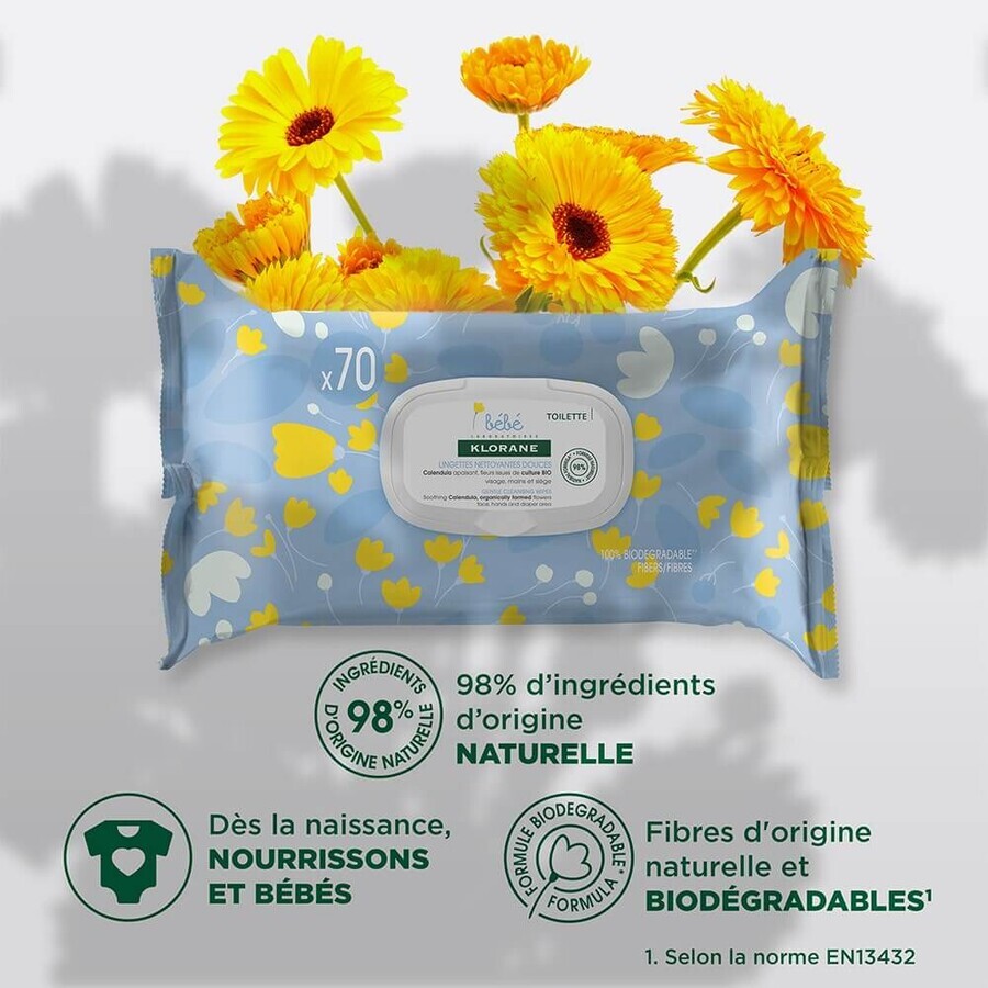 Klorane Newborn Gentle Cleansing Wipes 70 Einheiten