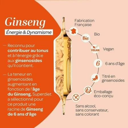 Superdiet Organic Ginseng Invigorating Énergie & Dynamisme x 20 bulbs