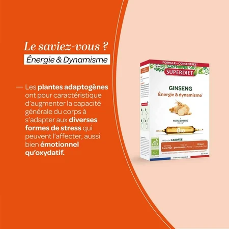 Superdiet Organic Ginseng Invigorating Énergie & Dynamisme x 20 bulbs