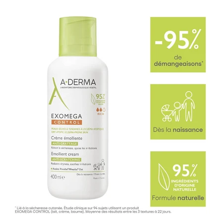 A-Derma Exomega Control Emollient Anti-itching Cream Dry skin prone to atopic eczema 400ml