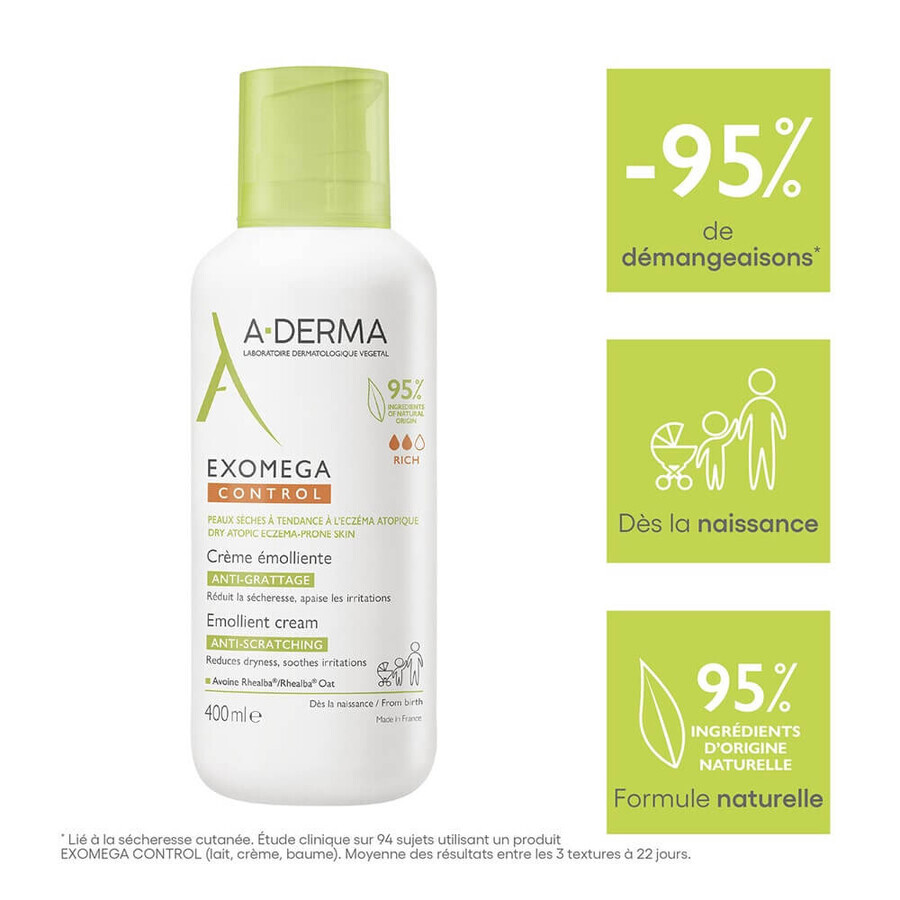 A-Derma Exomega Control Emollient Anti-itching Cream Dry skin prone to atopic eczema 400ml