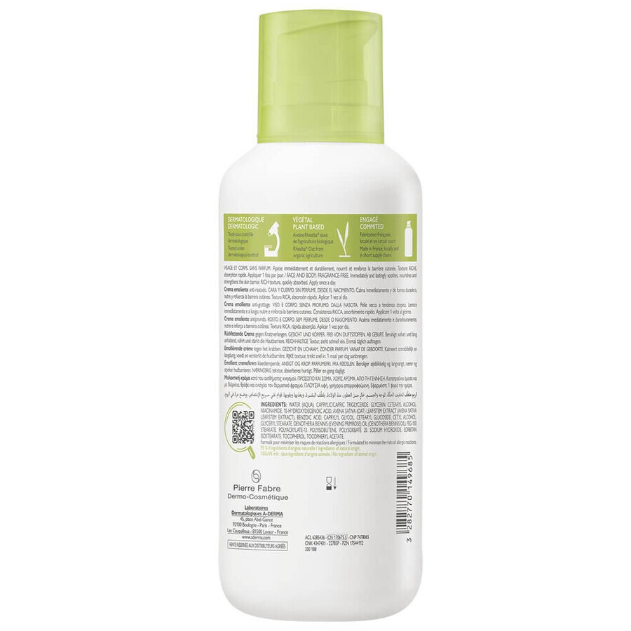 A-Derma Exomega Control Emollient Anti-itching Cream Dry skin prone to atopic eczema 400ml