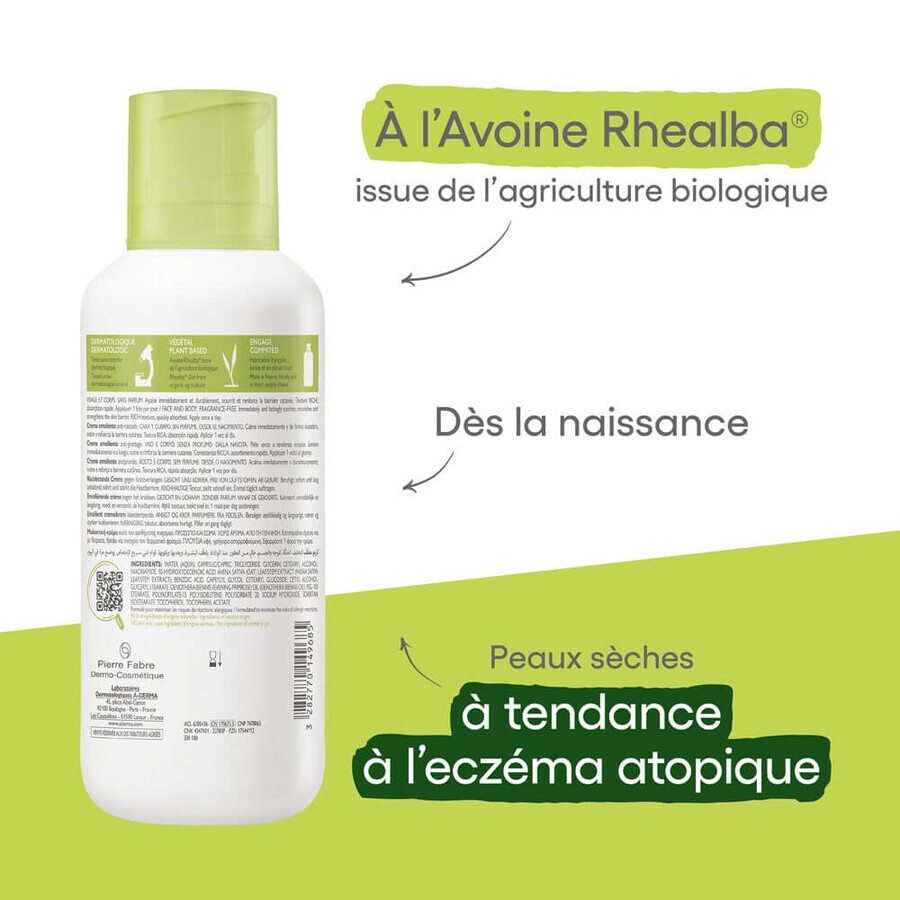 A-Derma Exomega Control Emollient Anti-itching Cream Dry skin prone to atopic eczema 400ml