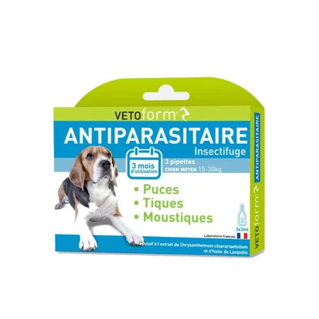 Vetoform Hond Antiparasitaire Pipetten Medium 15-30 kg 3x3ml