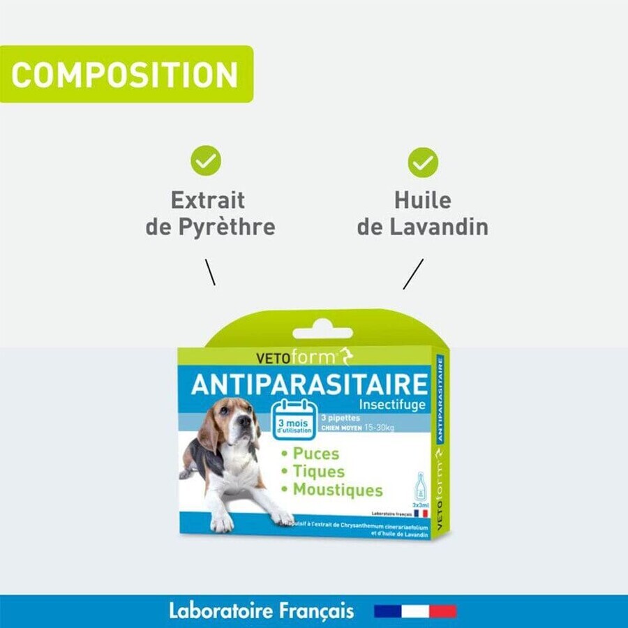 Vetoform Cane Antiparasitaire Pipettes Medio 15-30 kg 3x3ml
