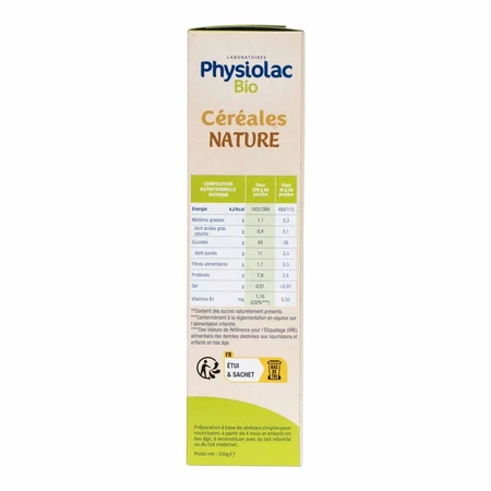 Physiolac Cereales Riz Millet Quinoa Bio Physiolac Dès 4 mois 200g