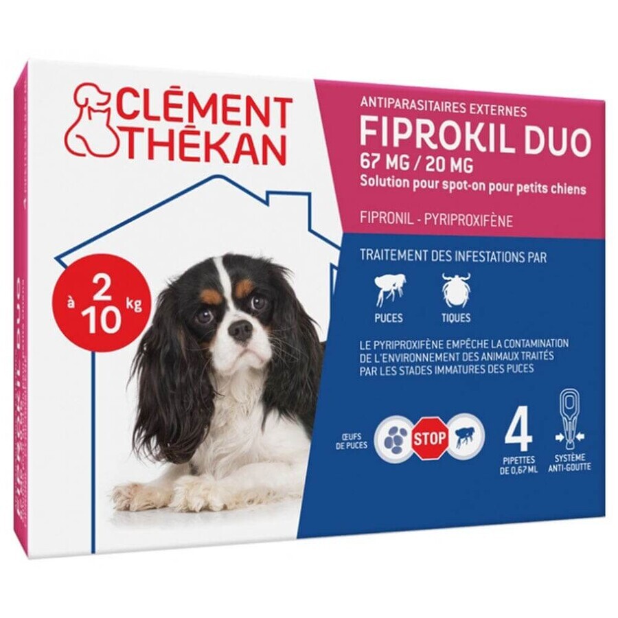 Clement-Thekan Fiprokil Duo flea and tick repellent for dogs 2-10 kg 0.67ml x4 pipettes