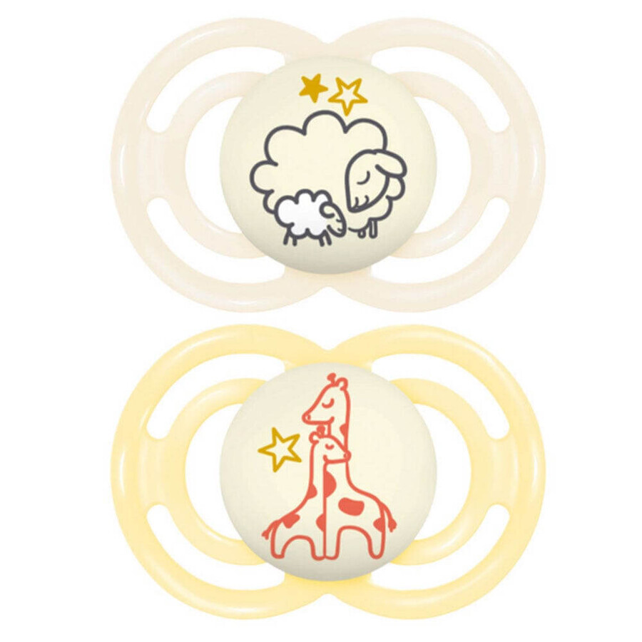 Mam Perfect Nuit Animaux Sucette Symétrique Phosphorescente 18 Mois et Plus x2