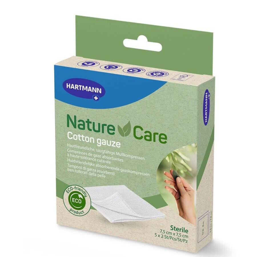 Hartmann Nature care 100% katoenen gaaskompressen 7,5 cm x 7,5 cm