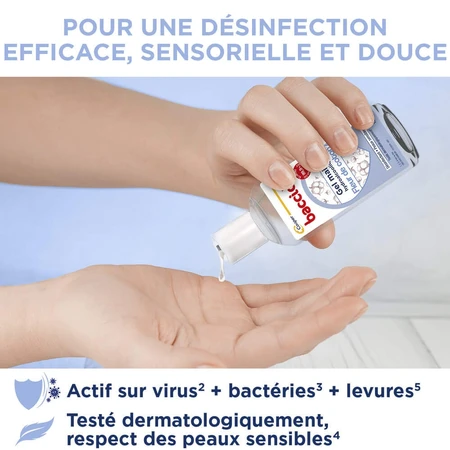Baccide Gel Mains Désinfectant Hydroalcoolique Fleur de coton Peaux sensibles 100ml
