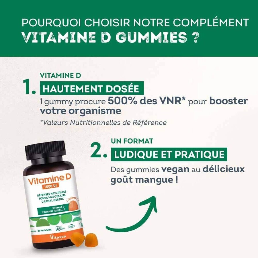 Vitavea Santé Vitamine D 1000 UI Défenses naturelles et capital osseux 30 gommine