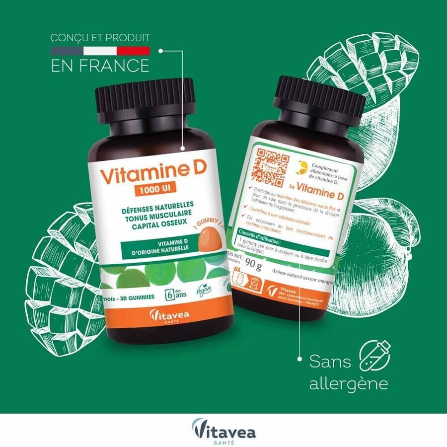 Vitavea Santé Vitamine D 1000 UI Défenses naturelles et capital osseux 30 gommine