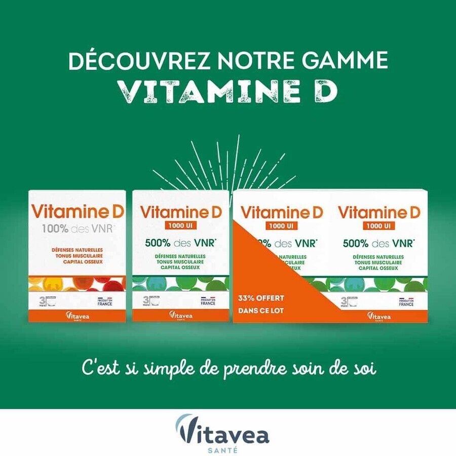 Vitavea Santé Vitamine D 1000 UI Défenses naturelles et capital osseux 30 gommine