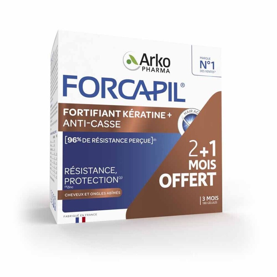 Arkopharma Forcapil Fortifying Keratin Hair and Nails 180 Capsules 2+1 Month Free