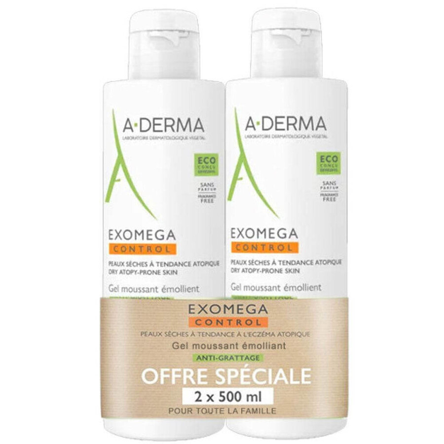 Cumpără A-Derma Exomega Control Gel de curățare emolient Peaux A Tendance Atopique 2x500ml A-Derma Exomega Control Gel de curățare emolient Peaux A Tendance Atopique 2x500ml