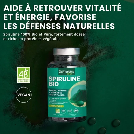 Santarome Spiruline Bio Fer, Vitamine B12 200 comprimés