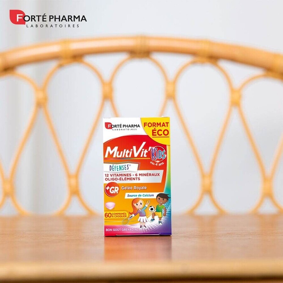 Forté Pharma Multivit'4G Multivitamines Enfant Vitamines Minéraux Kids enrichi en Calcium 60 comprimés à croquer
