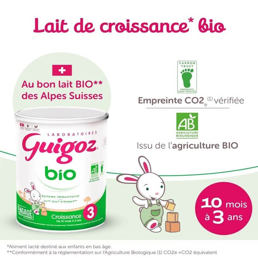 Guigoz Bio-Milchpulver Wachstum 3 Bio von 10 Monaten bis 3 Jahren 800g Guigoz Bio-Milchpulver Wachstum 3 Bio von 10 Monaten bis 3 Jahren 800g