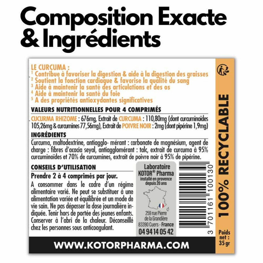 Kotor Pharma Curcuma + Piperine Digestion 60 Comprimés