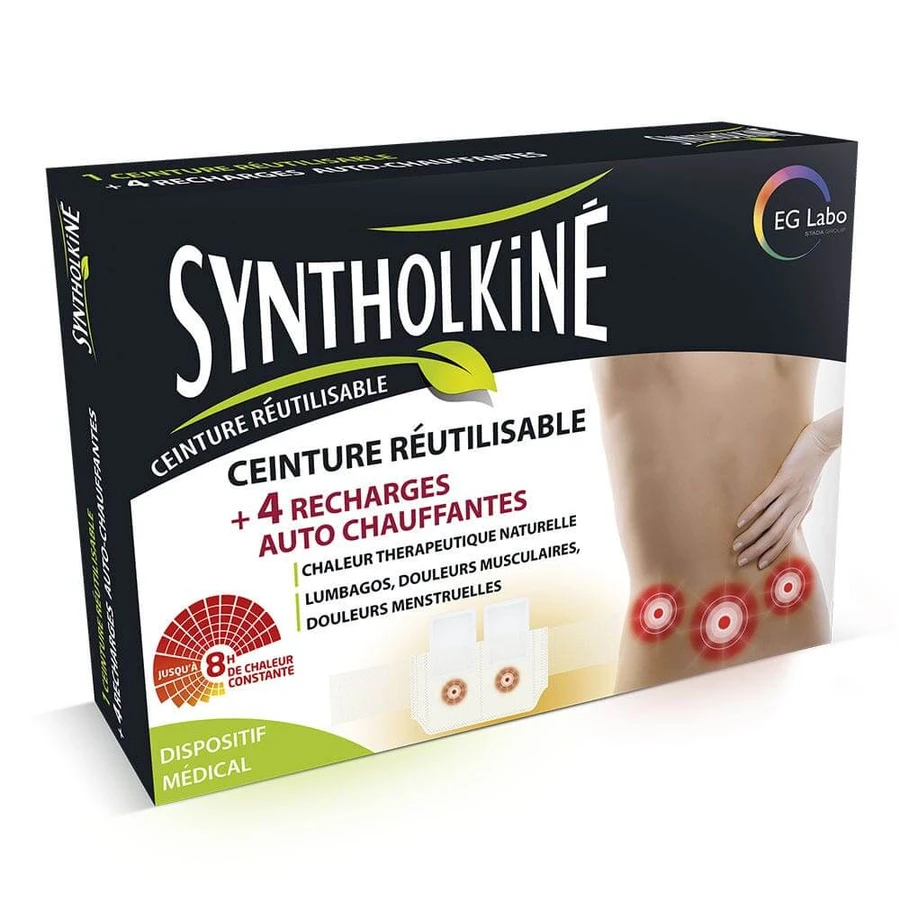 EG Labo SyntholKiné Cinturón reutilizable calor terapéutico natural + 4 recambios autocalentables
