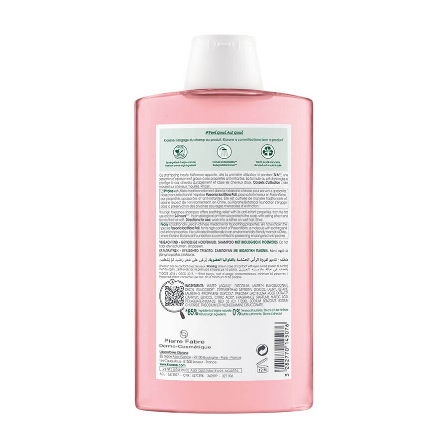 Klorane Peony Soothing shampoo for sensitive organic scalp 400ml