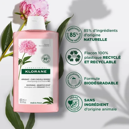 Klorane Pioenroos Kalmerende Shampoo voor gevoelige biologische hoofdhuid 400ml